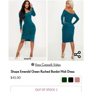 Emerald Green Ruched Bardot Midi Dress - 10